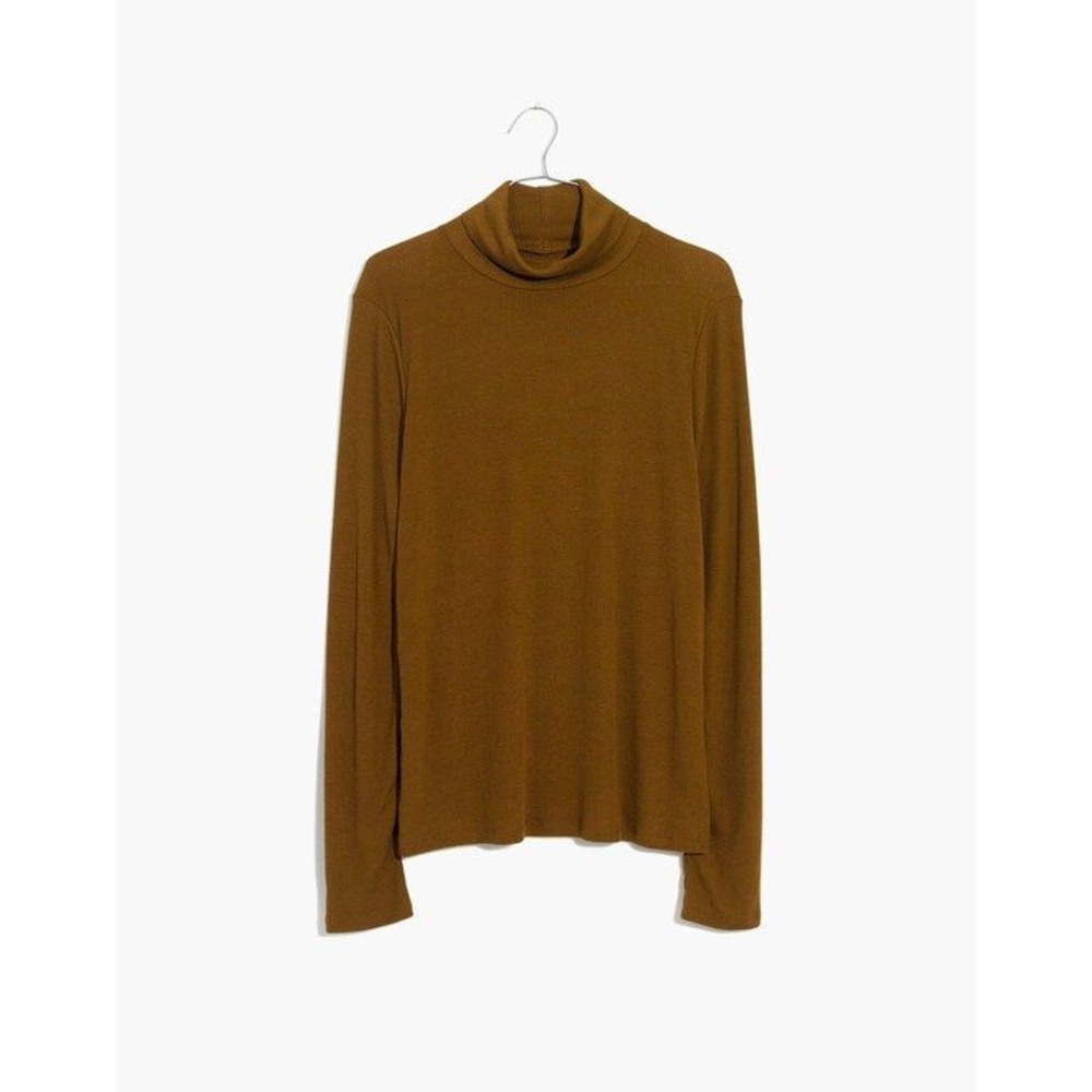 Madewell Fine Ribbed Turtleneck Top Asparagus Olive Green Long Sleeve 3x  #K4415